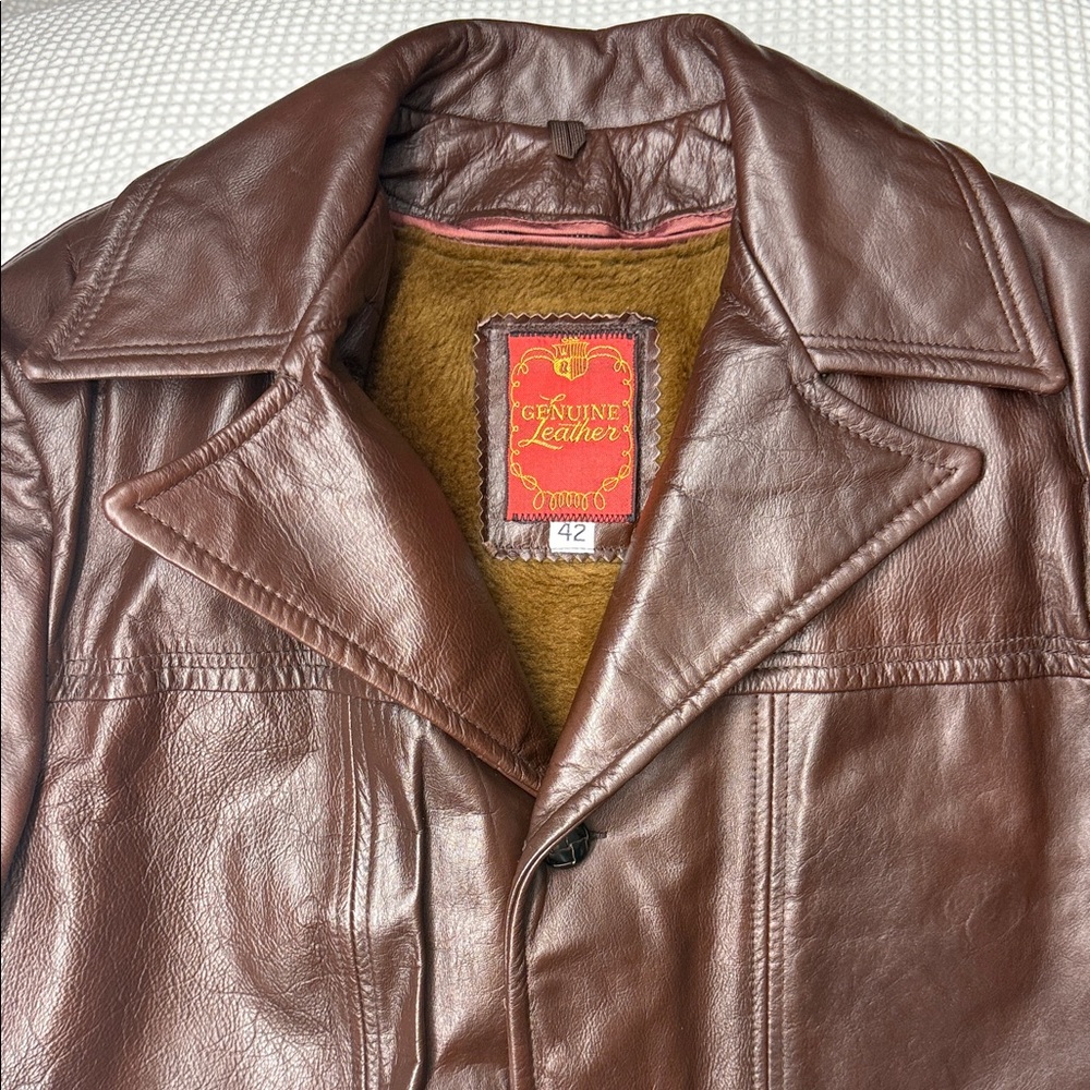 Men's Brown Vintage Leather Jacket - Size 42